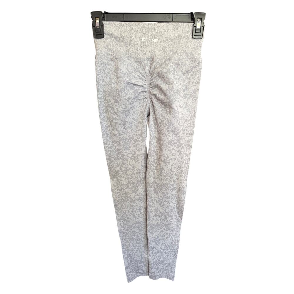DFYNE High Waisted Ribbed Leggings Gray Abstract Print Cheetah Like Size Small